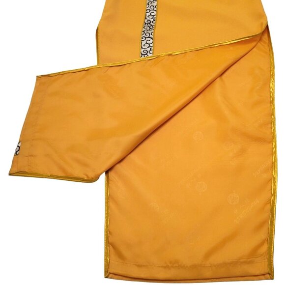 Golden Brocade Mandarin Qipao Dress – Elegant Cheongsam style Formal Wear - Picture 9 of 12